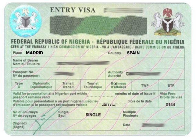 Pain Entry visa: sample